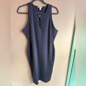 Derek Heart Navy Midi Dress with Keyhole Accent